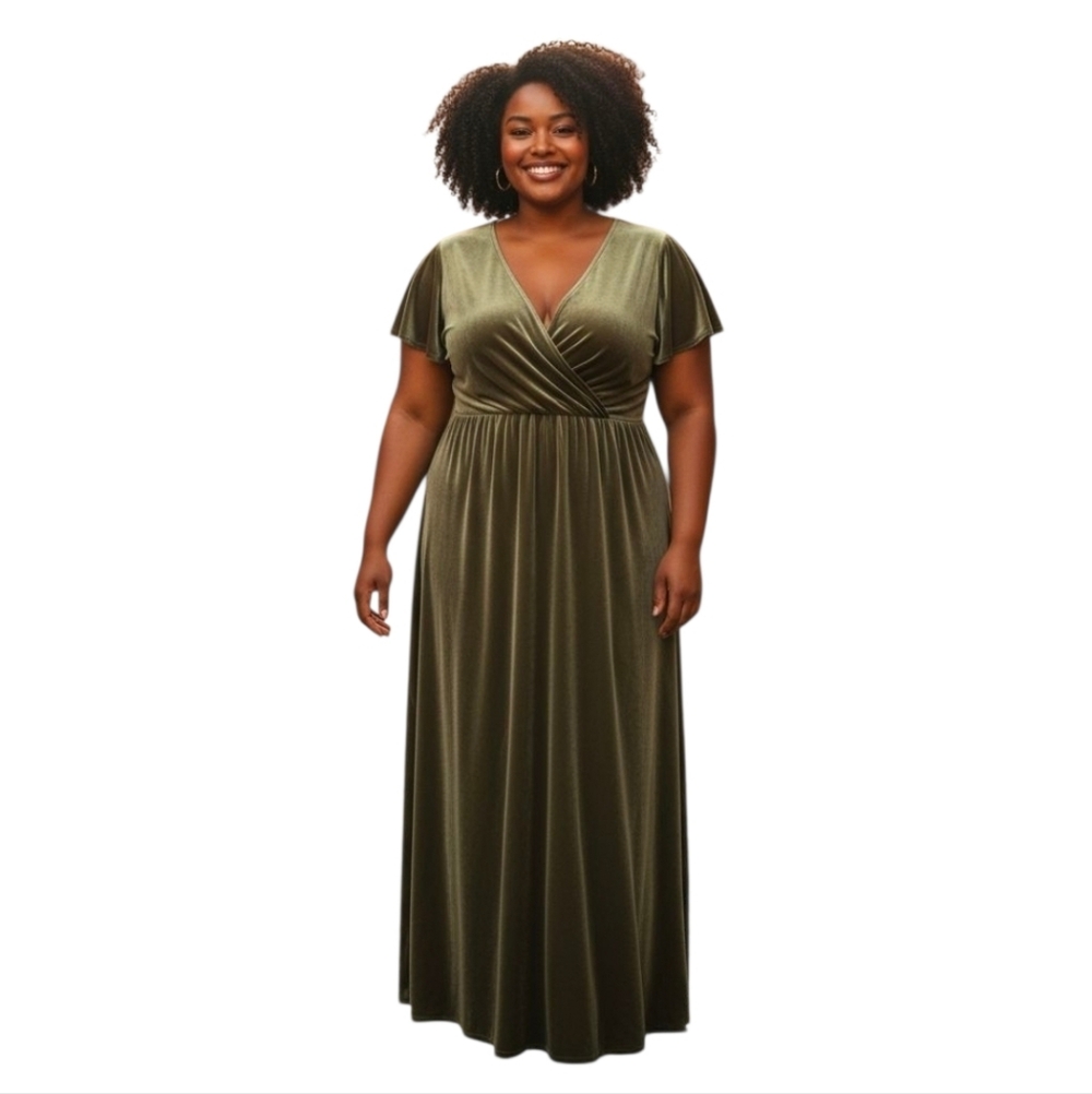 Anthropologie BHLDN Jenny Yoo Ellis Maxi Dress Velvet Size 16 Sage Green New